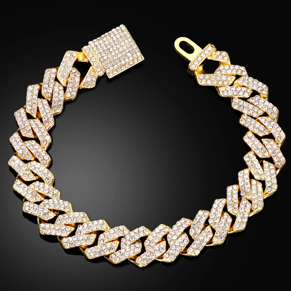14MM Iced Prong Link Cuban Chain Bracelets for Men