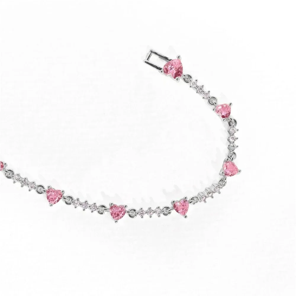 Pink Zircon Bowknot Love Heart Chain Bracelet For Women