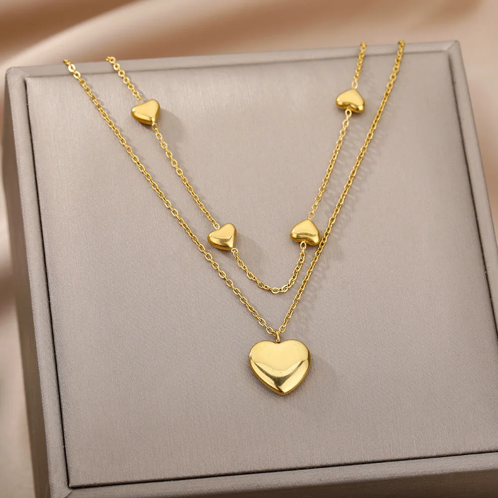 Stainless Steel Multilayer Heart Necklace For Women