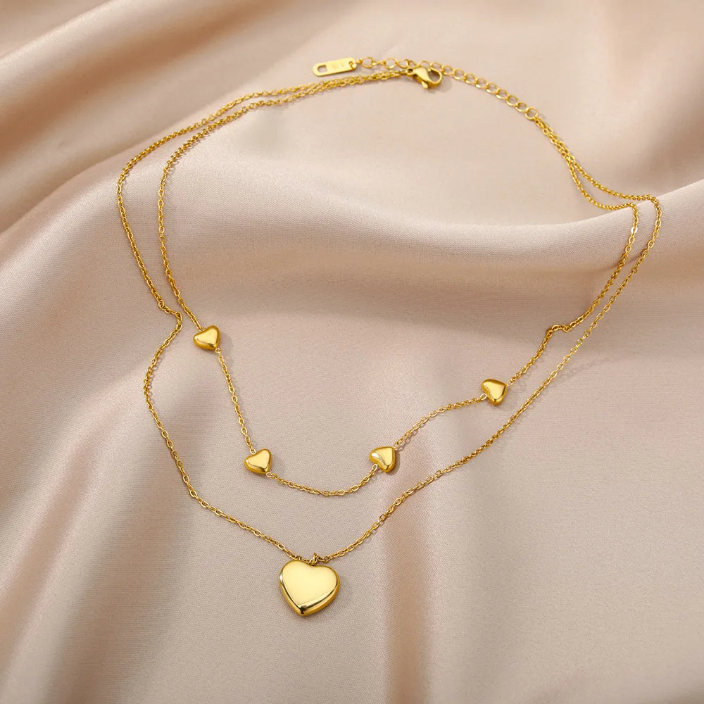 Stainless Steel Multilayer Heart Necklace For Women