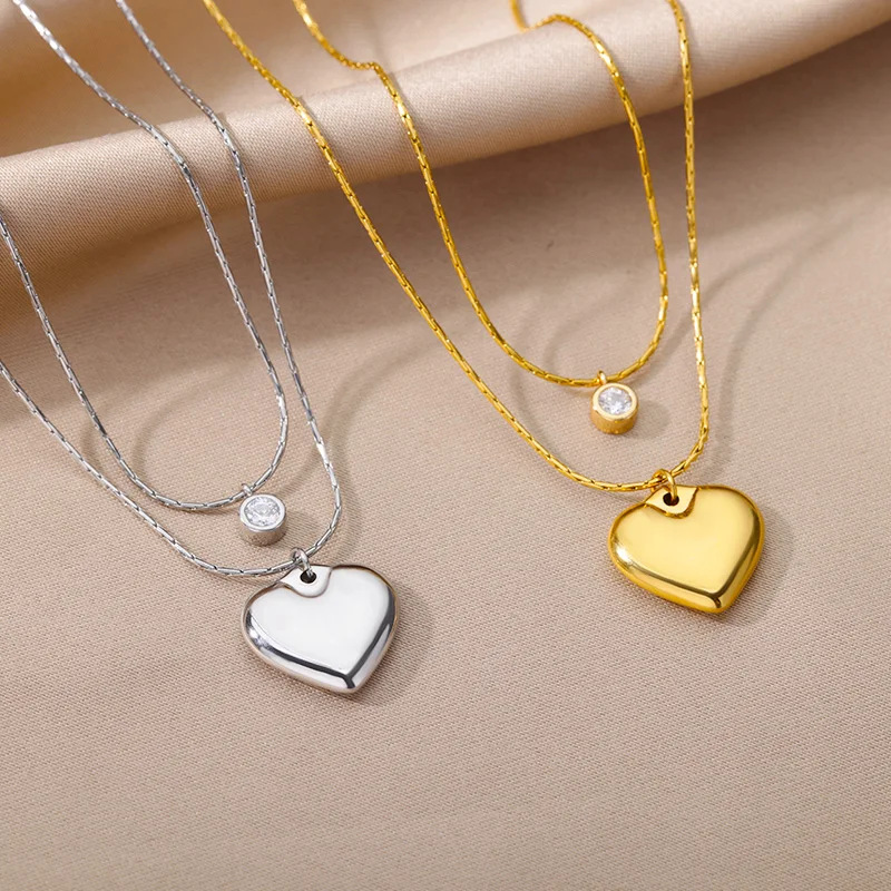 Stainless Steel Multilayer Heart Necklace For Women