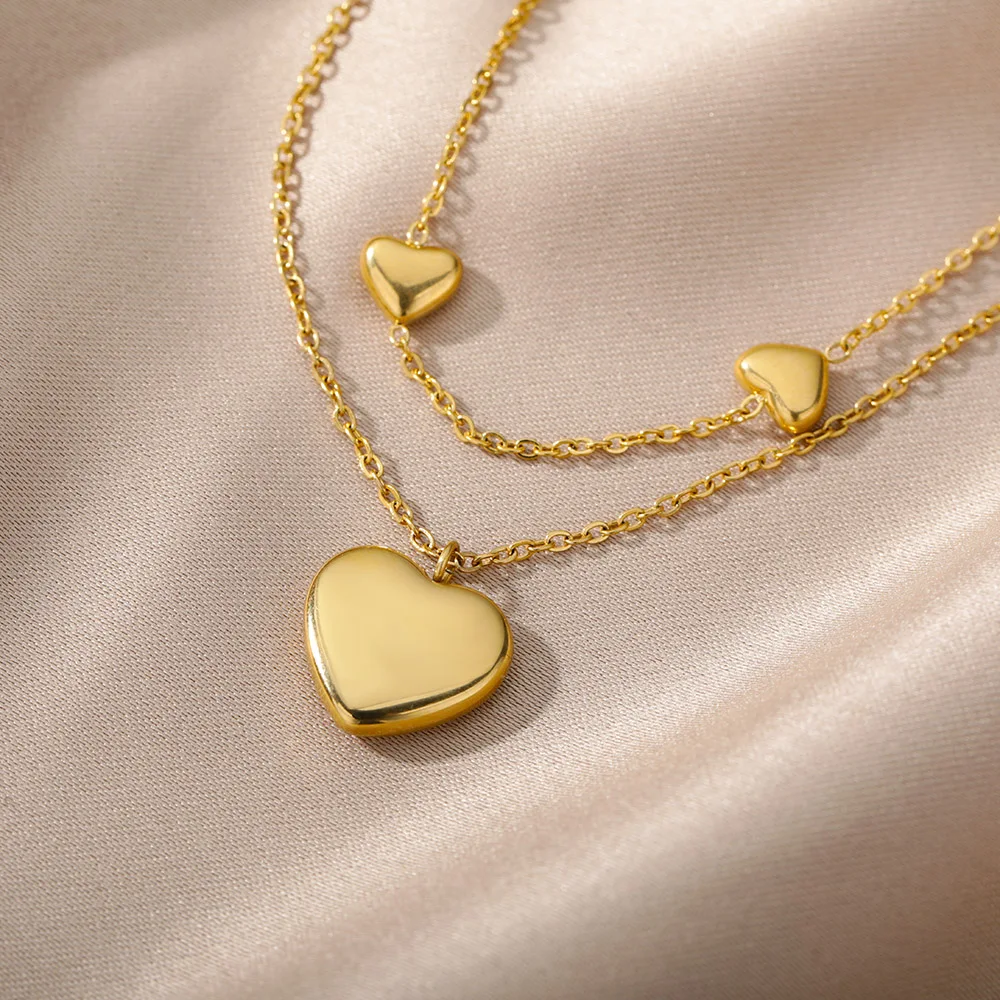 Stainless Steel Multilayer Heart Necklace For Women