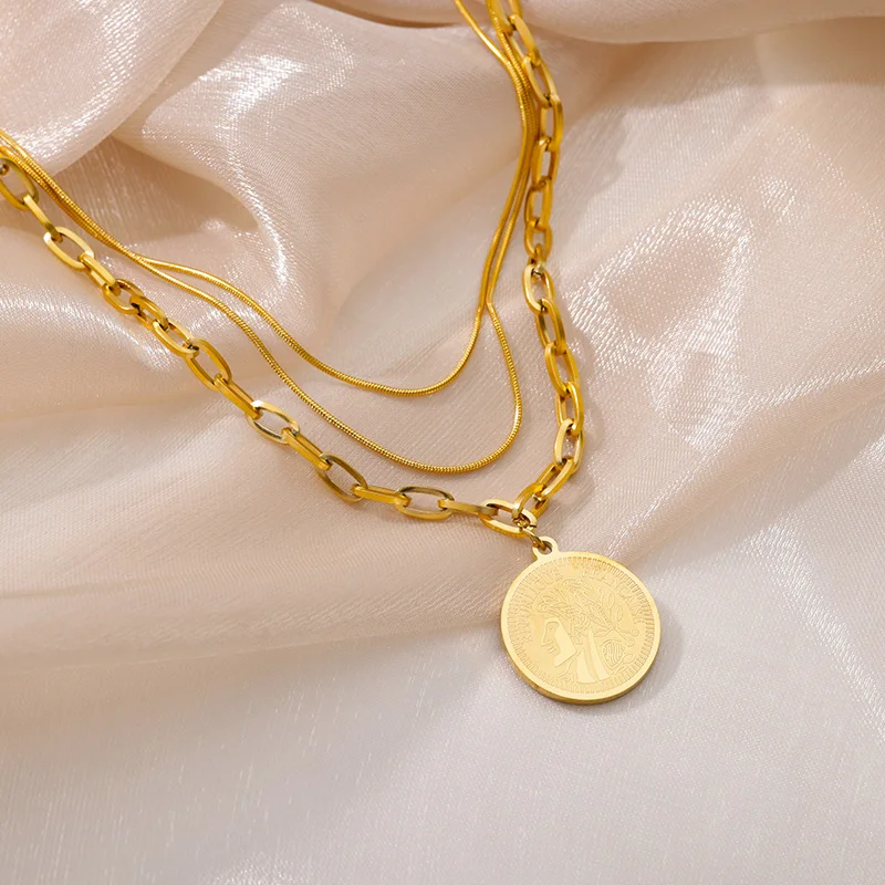 Stainless Steel Multilayer Heart Necklace For Women