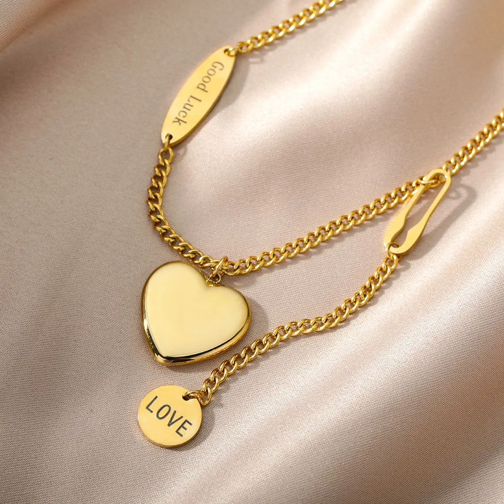 Stainless Steel Multilayer Heart Necklace For Women