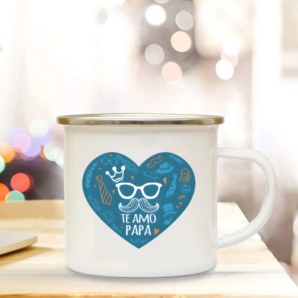 Dad I Love You Print Enamel Mugs Coffee Cups Gift for Daddy