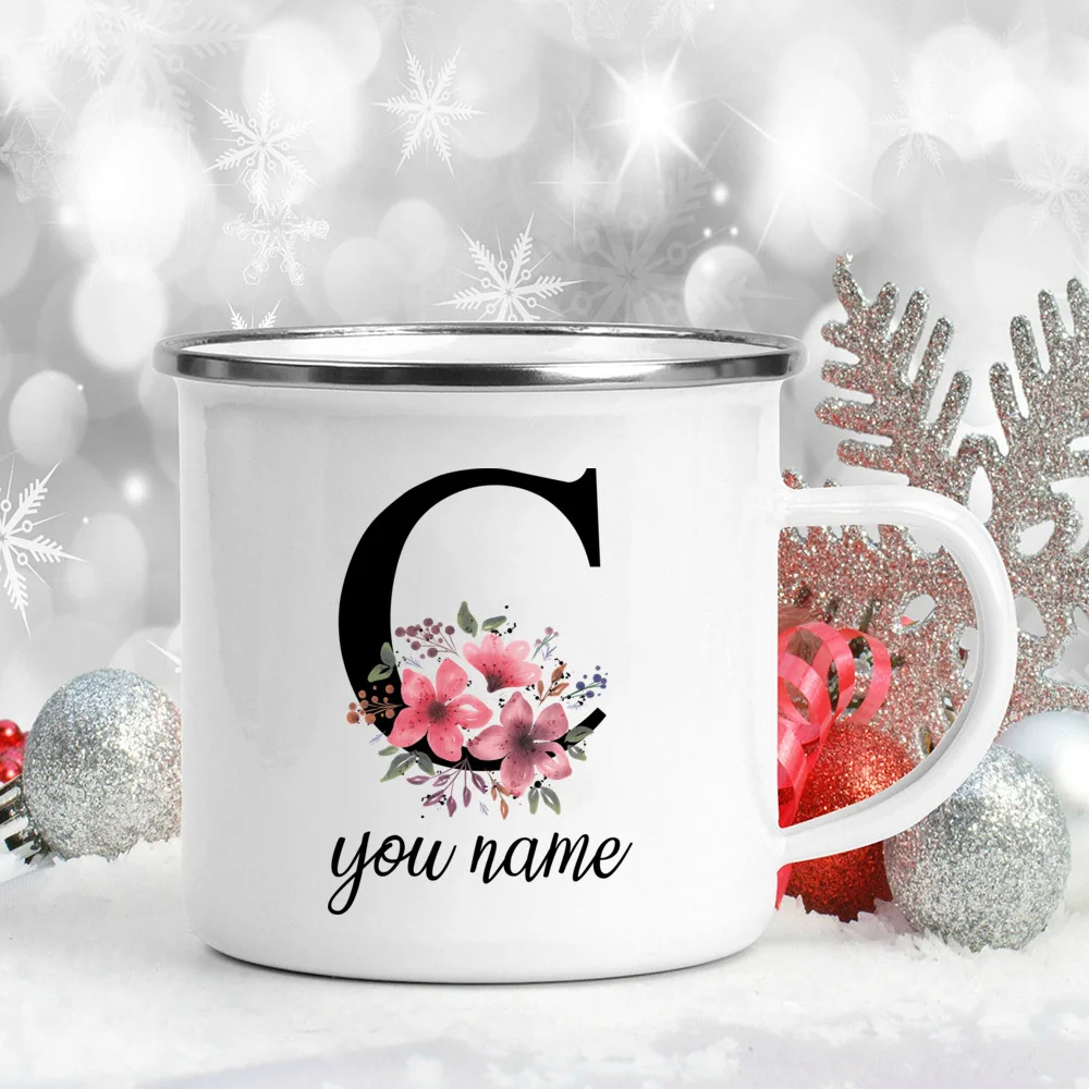 Custom Personalized Name Flower Enamel Mug