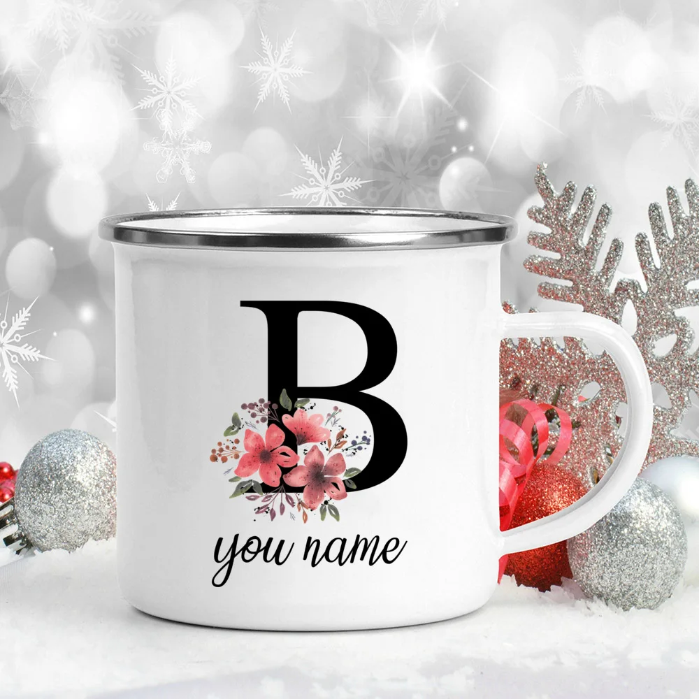 Custom Personalized Name Flower Enamel Mug