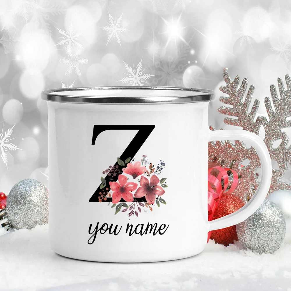 Custom Personalized Name Flower Enamel Mug