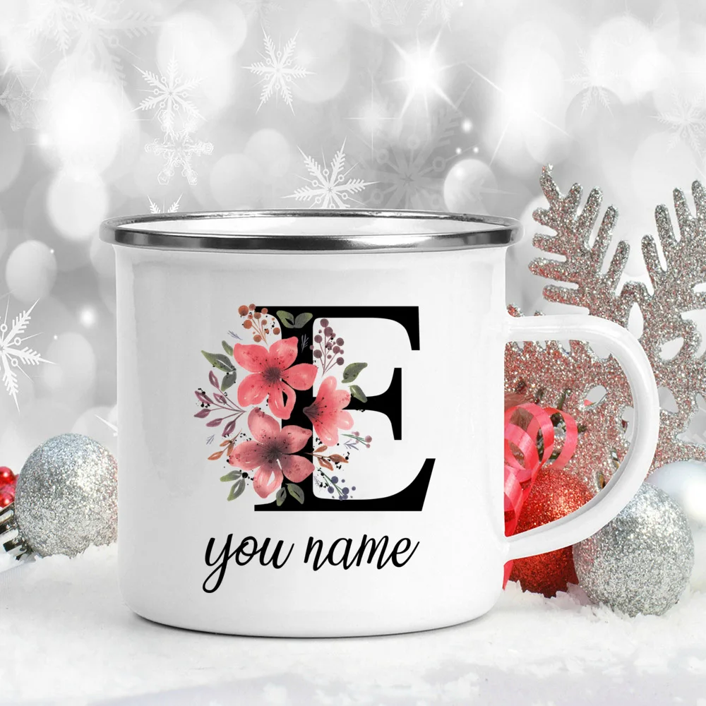 Custom Personalized Name Flower Enamel Mug