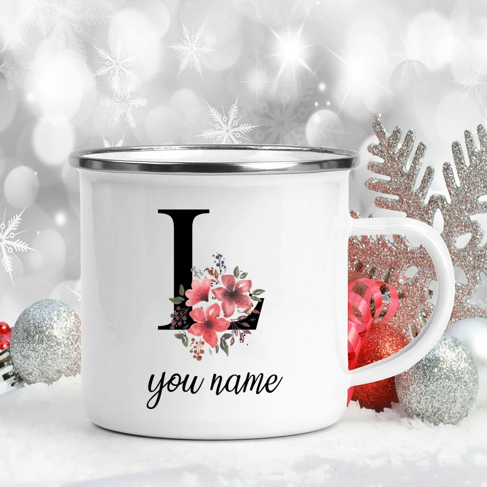 Custom Personalized Name Flower Enamel Mug