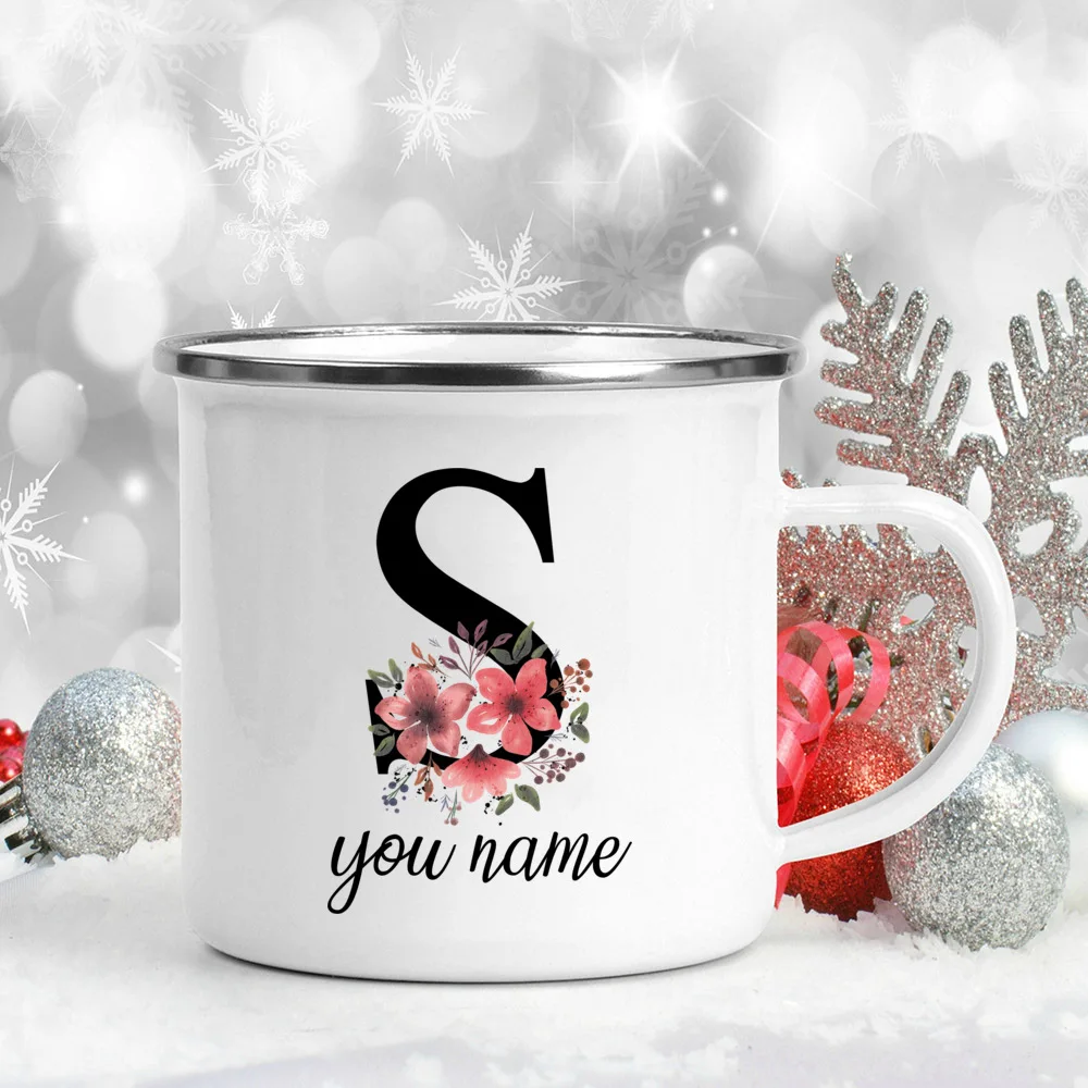 Custom Personalized Name Flower Enamel Mug