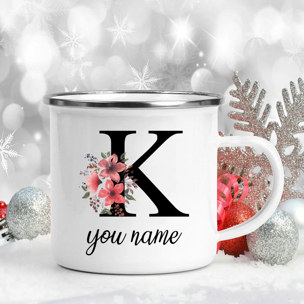 Custom Personalized Name Flower Enamel Mug