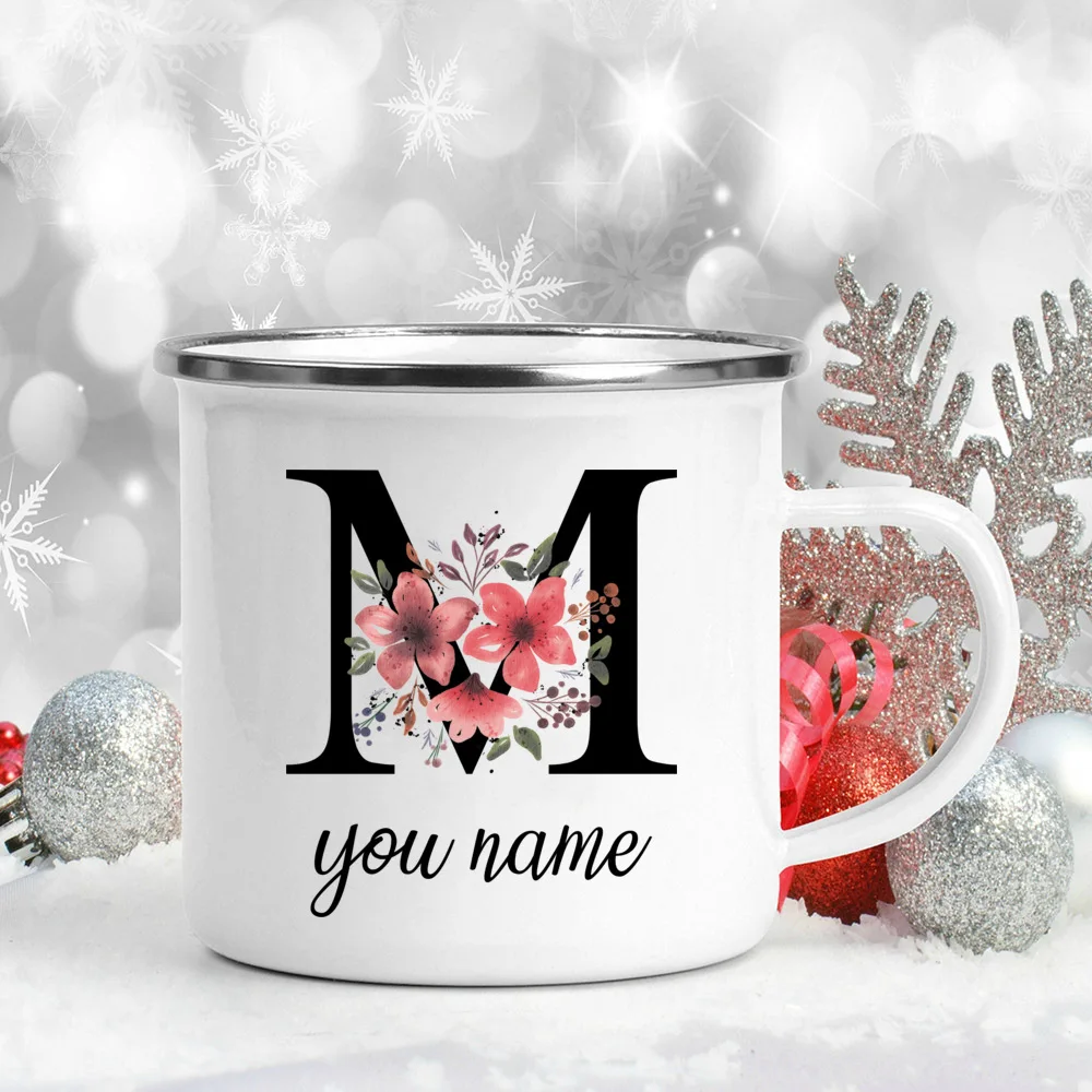Custom Personalized Name Flower Enamel Mug