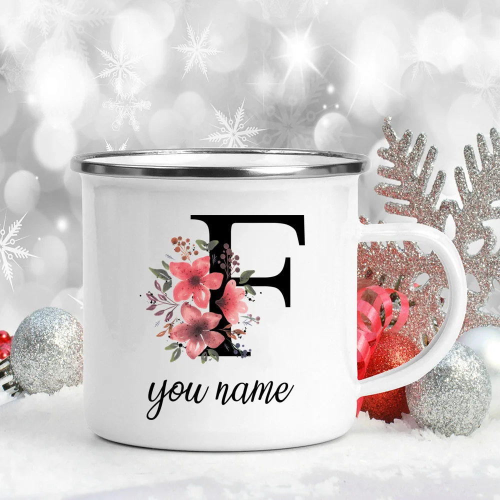 Custom Personalized Name Flower Enamel Mug