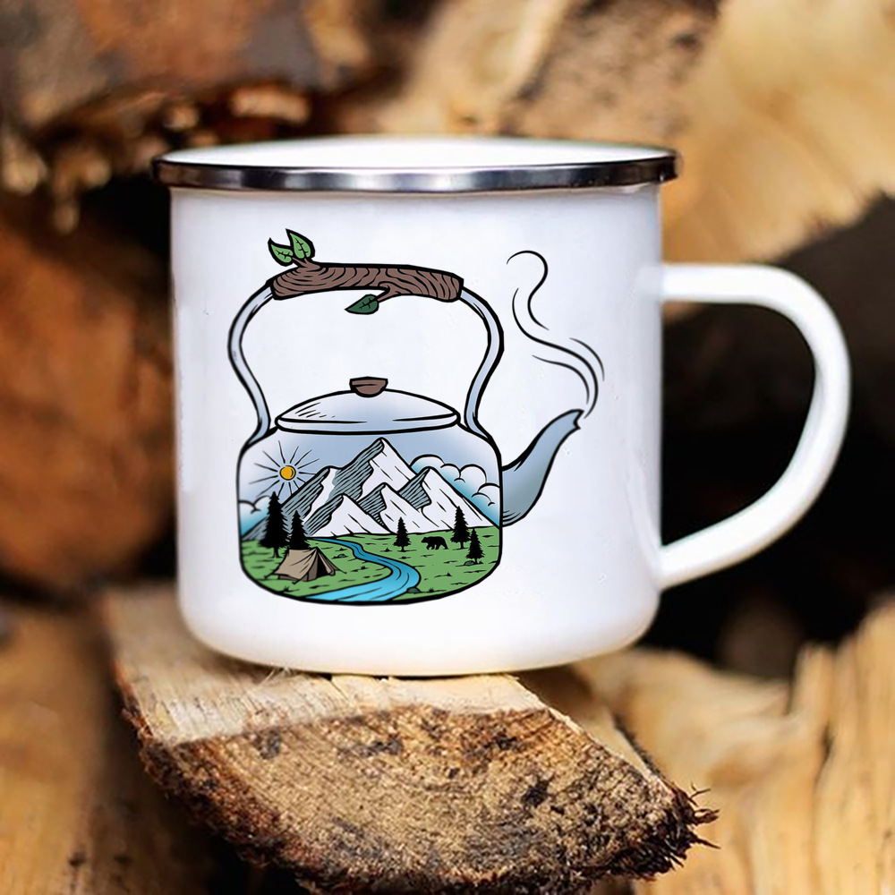 Caravan Printed Camper Camping Enamel Mug Caravan Printed Camper Camping Enamel Mug