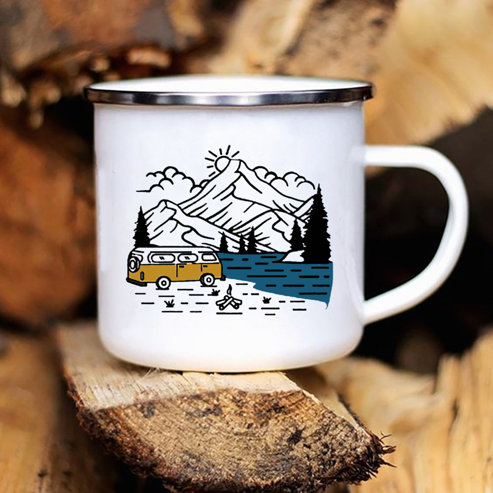 Caravan Printed Camper Camping Enamel Mug Caravan Printed Camper Camping Enamel Mug
