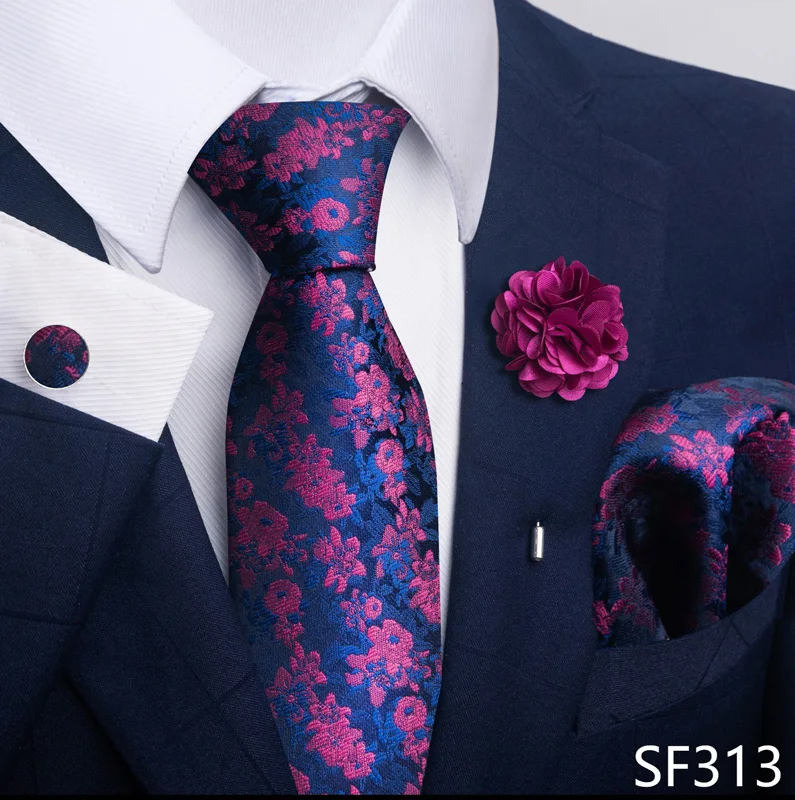 Floral Black Gold NeckTie Pocket Square Cufflinks Brooch Set Floral Black Gold NeckTie Pocket Square Cufflinks Brooch Set