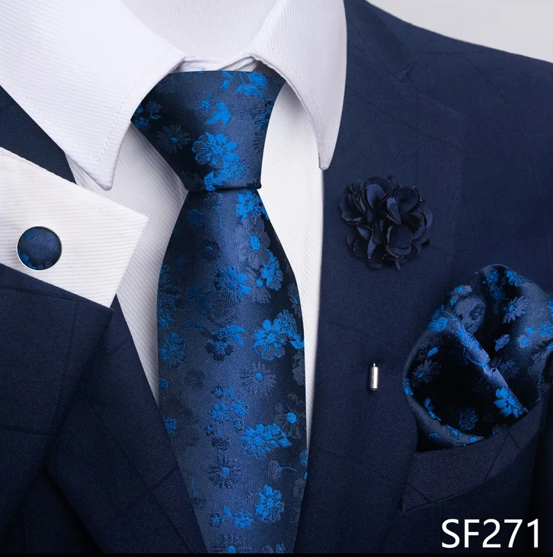 Floral Black Gold NeckTie Pocket Square Cufflinks Brooch Set Floral Black Gold NeckTie Pocket Square Cufflinks Brooch Set