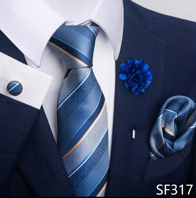 Floral Black Gold NeckTie Pocket Square Cufflinks Brooch Set Floral Black Gold NeckTie Pocket Square Cufflinks Brooch Set