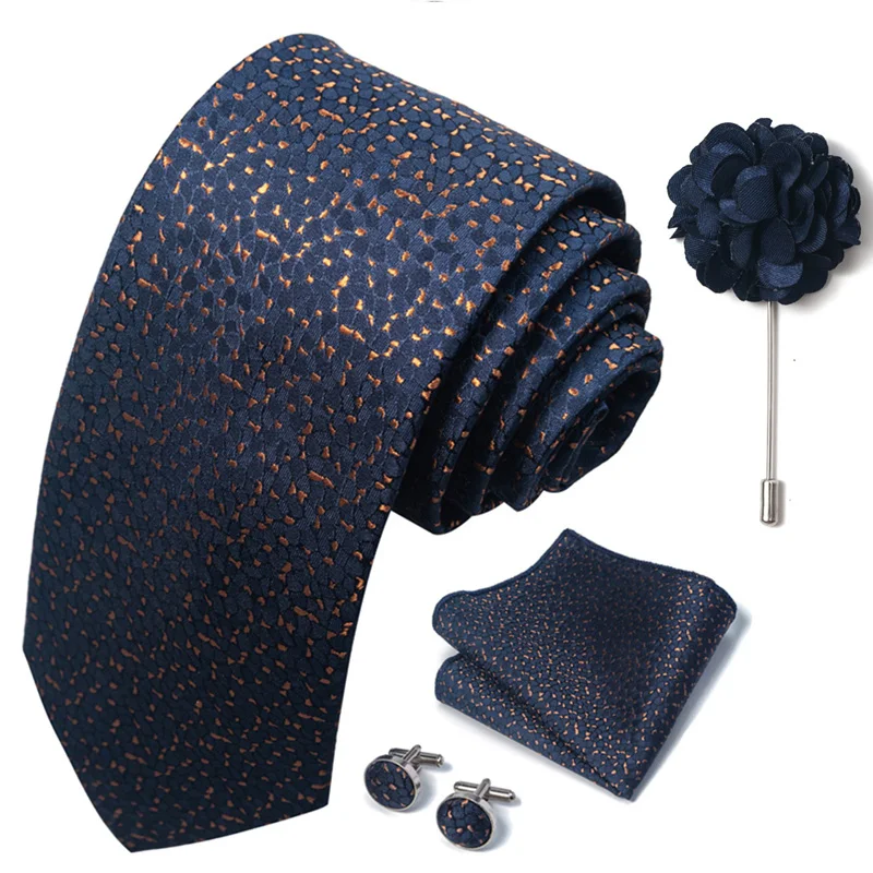 Floral Black Gold NeckTie Pocket Square Cufflinks Brooch Set Floral Black Gold NeckTie Pocket Square Cufflinks Brooch Set