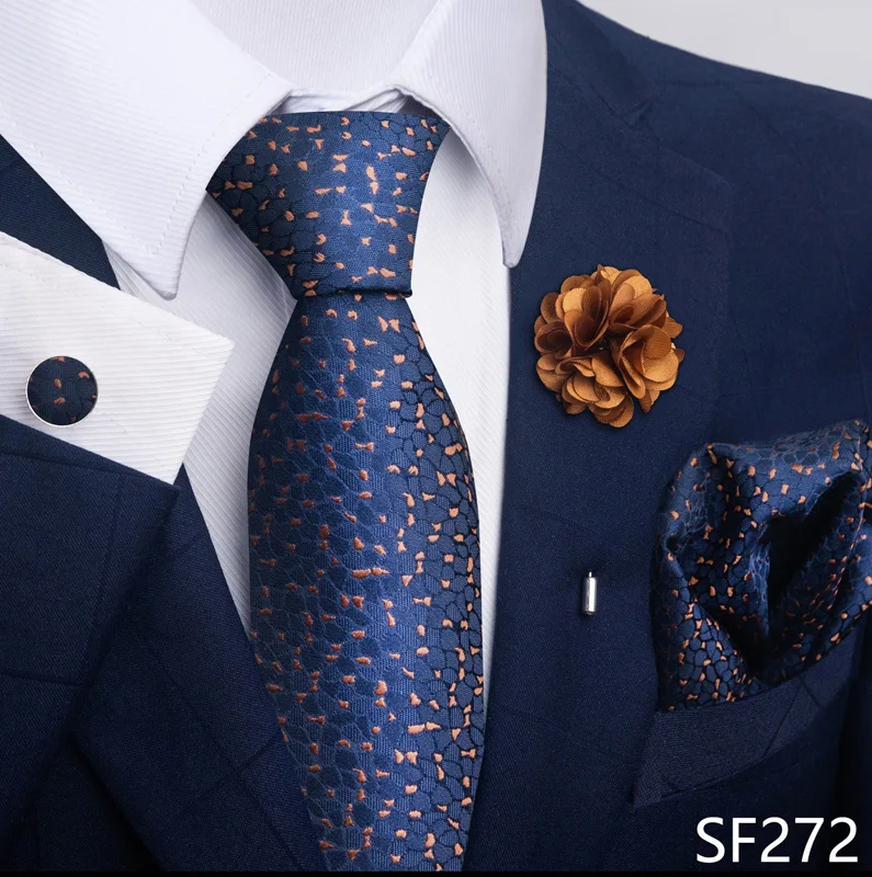 Floral Black Gold NeckTie Pocket Square Cufflinks Brooch Set Floral Black Gold NeckTie Pocket Square Cufflinks Brooch Set