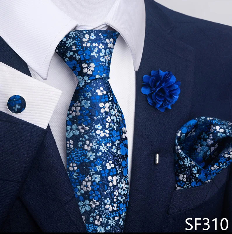 Floral Black Gold NeckTie Pocket Square Cufflinks Brooch Set Floral Black Gold NeckTie Pocket Square Cufflinks Brooch Set