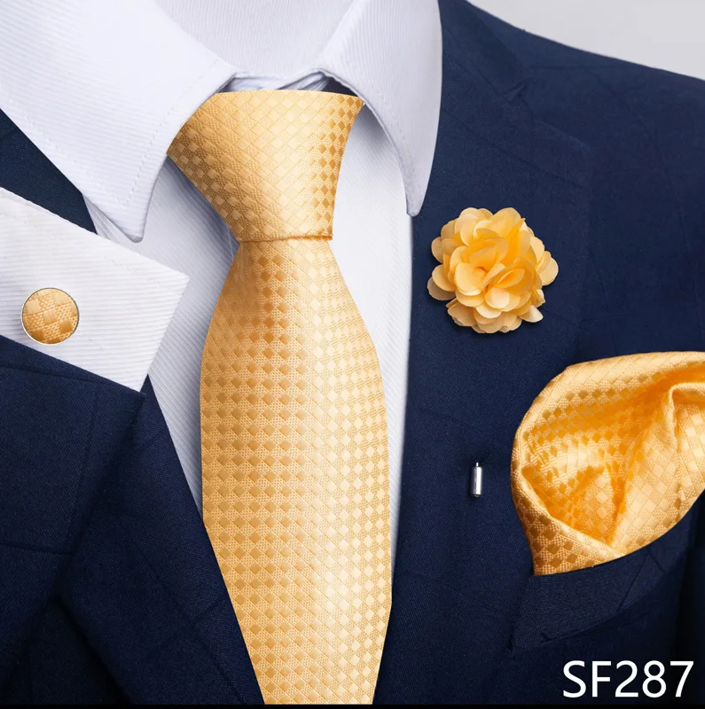 Floral Black Gold NeckTie Pocket Square Cufflinks Brooch Set Floral Black Gold NeckTie Pocket Square Cufflinks Brooch Set