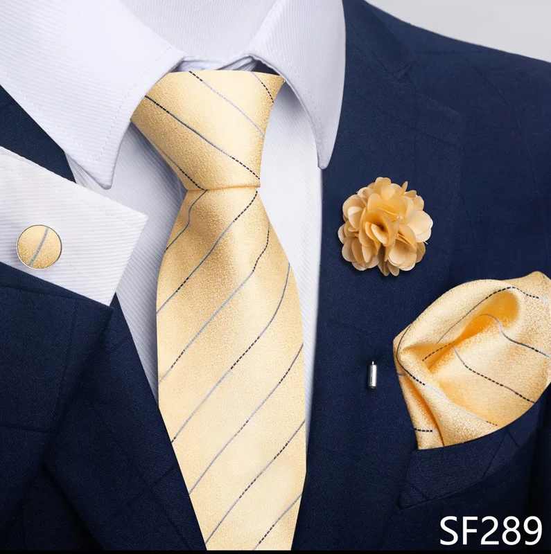 Floral Black Gold NeckTie Pocket Square Cufflinks Brooch Set Floral Black Gold NeckTie Pocket Square Cufflinks Brooch Set