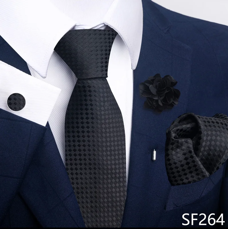 Floral Black Gold NeckTie Pocket Square Cufflinks Brooch Set Floral Black Gold NeckTie Pocket Square Cufflinks Brooch Set