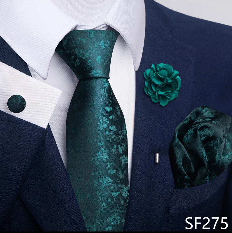 Floral Black Gold NeckTie Pocket Square Cufflinks Brooch Set Floral Black Gold NeckTie Pocket Square Cufflinks Brooch Set