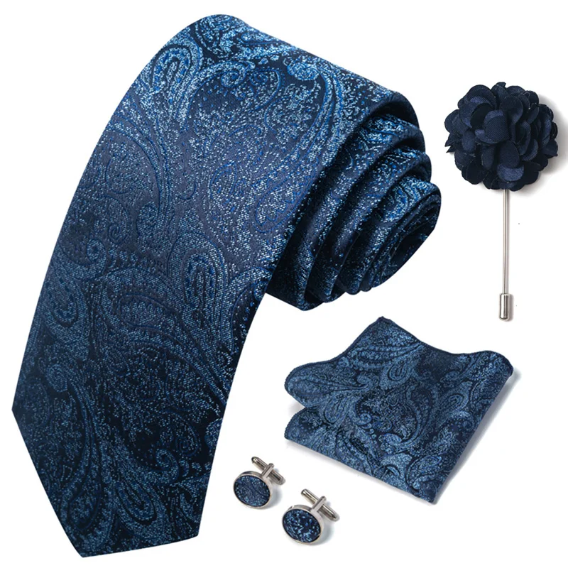 Floral Black Gold NeckTie Pocket Square Cufflinks Brooch Set Floral Black Gold NeckTie Pocket Square Cufflinks Brooch Set