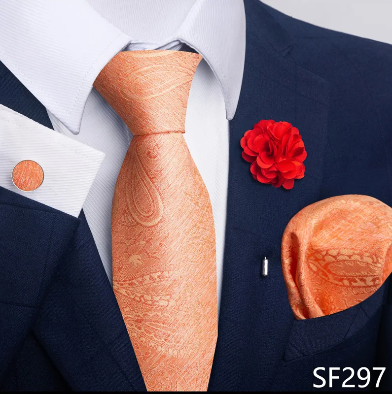 Floral Black Gold NeckTie Pocket Square Cufflinks Brooch Set Floral Black Gold NeckTie Pocket Square Cufflinks Brooch Set