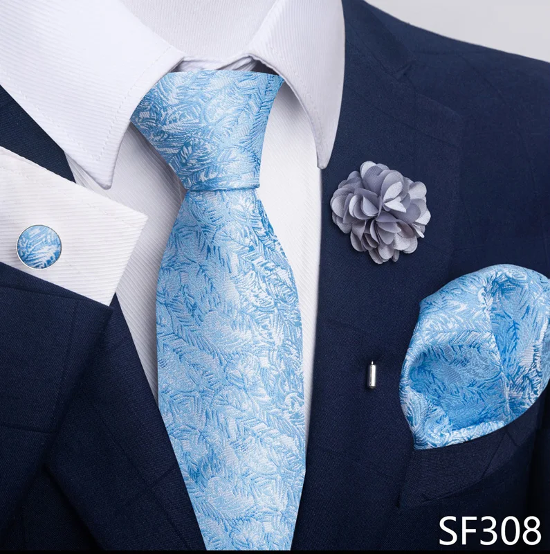Floral Black Gold NeckTie Pocket Square Cufflinks Brooch Set Floral Black Gold NeckTie Pocket Square Cufflinks Brooch Set