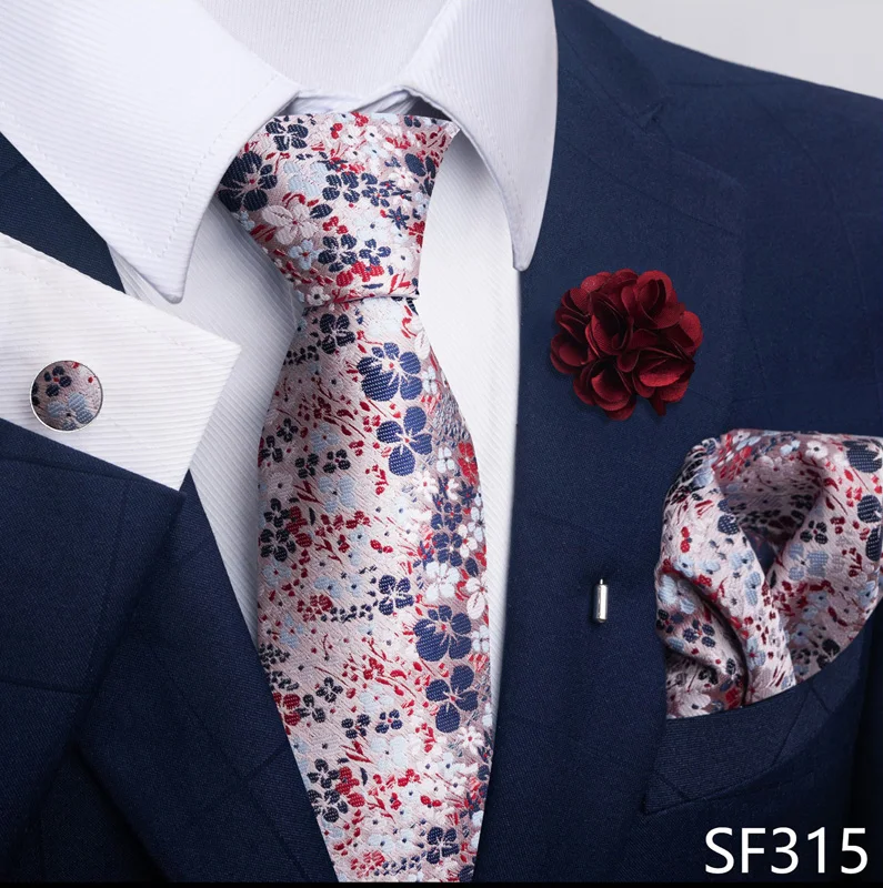 Floral Black Gold NeckTie Pocket Square Cufflinks Brooch Set Floral Black Gold NeckTie Pocket Square Cufflinks Brooch Set