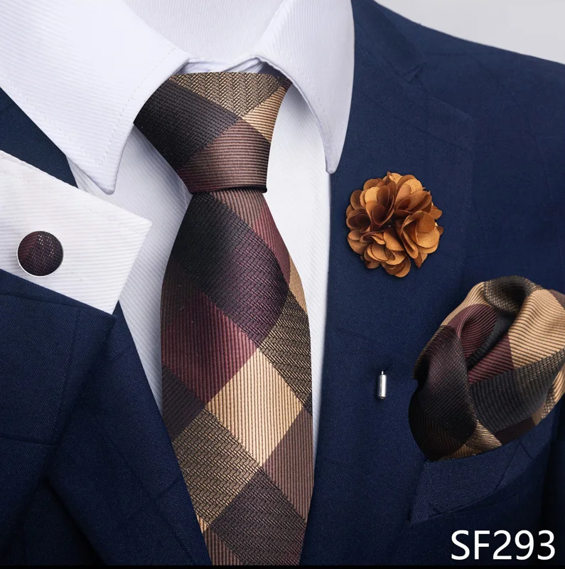 Floral Black Gold NeckTie Pocket Square Cufflinks Brooch Set Floral Black Gold NeckTie Pocket Square Cufflinks Brooch Set