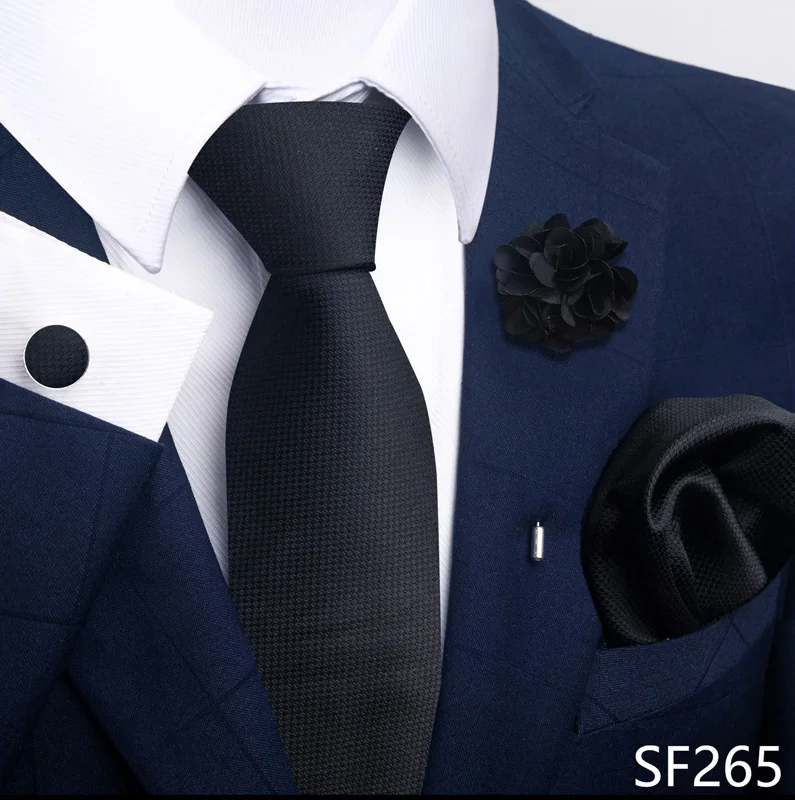 Floral Black Gold NeckTie Pocket Square Cufflinks Brooch Set Floral Black Gold NeckTie Pocket Square Cufflinks Brooch Set