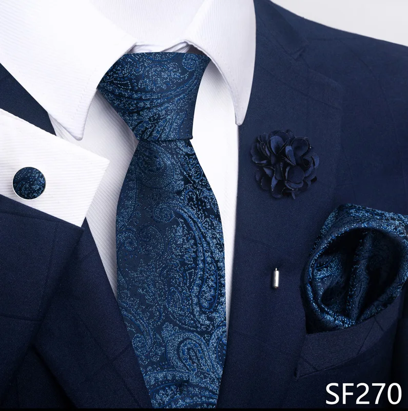 Floral Black Gold NeckTie Pocket Square Cufflinks Brooch Set Floral Black Gold NeckTie Pocket Square Cufflinks Brooch Set