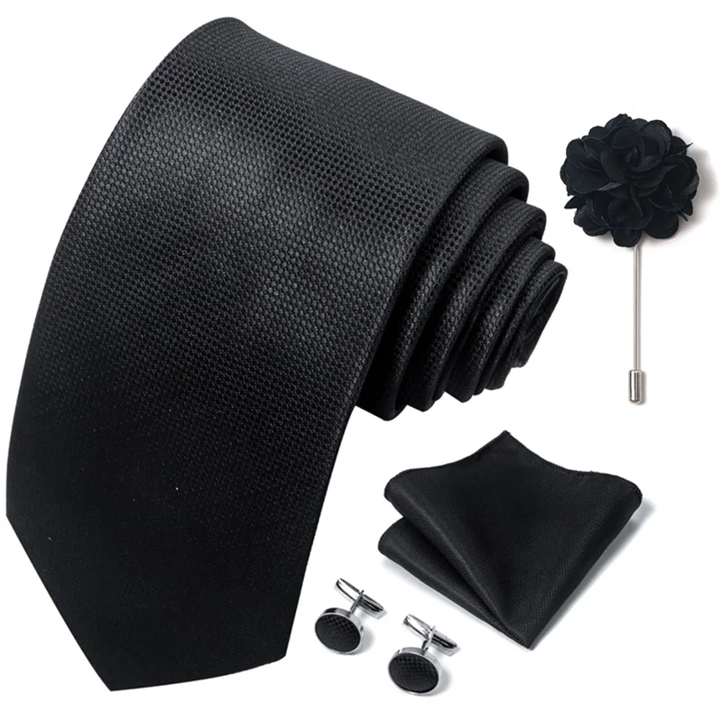 Floral Black Gold NeckTie Pocket Square Cufflinks Brooch Set Floral Black Gold NeckTie Pocket Square Cufflinks Brooch Set