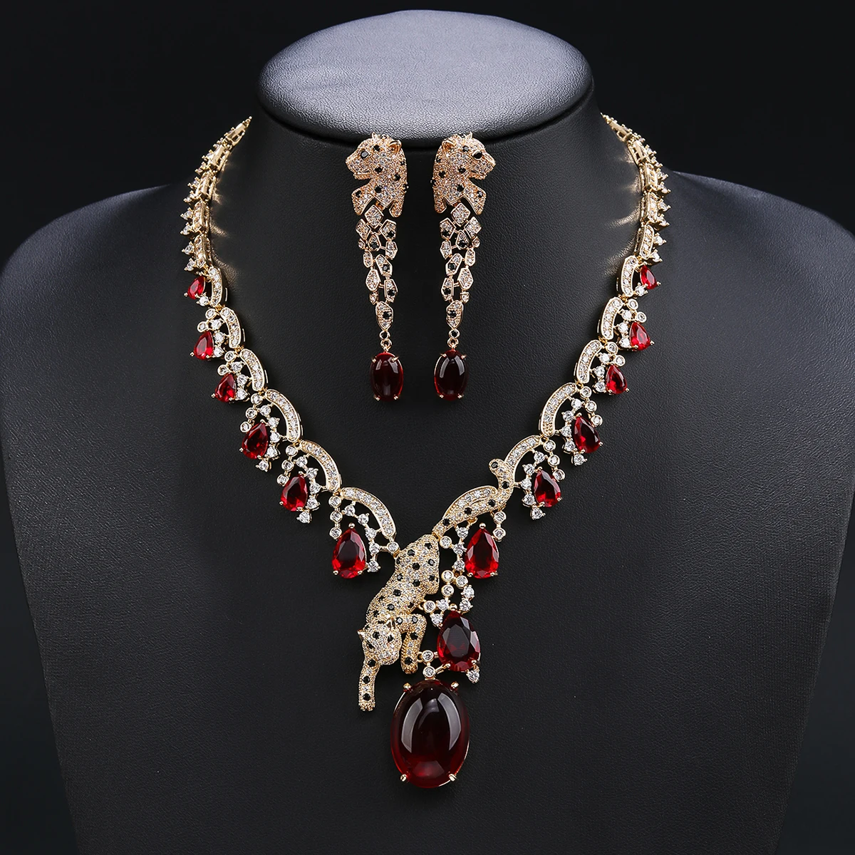Red Blue Yellow Zirconia Necklace Earrings Set Red Blue Yellow Zirconia Necklace Earrings Set