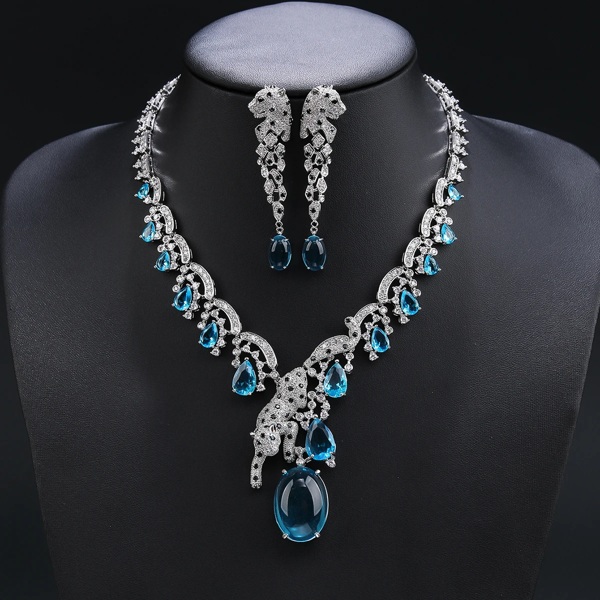 Red Blue Yellow Zirconia Necklace Earrings Set Red Blue Yellow Zirconia Necklace Earrings Set