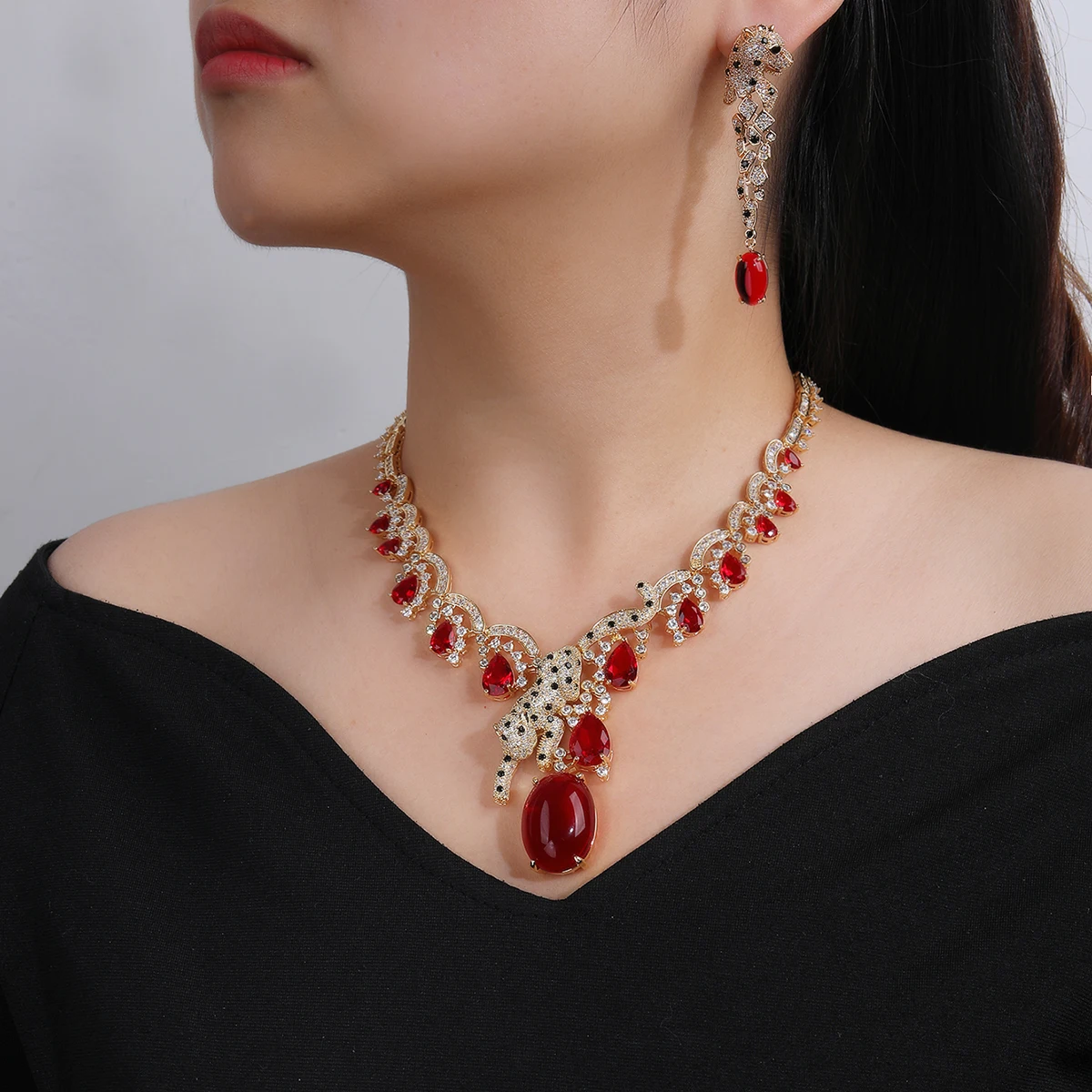 Red Blue Yellow Zirconia Necklace Earrings Set Red Blue Yellow Zirconia Necklace Earrings Set