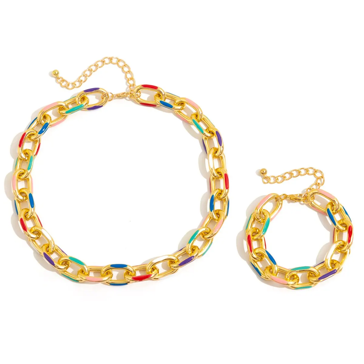 2Pcs Colorful Choker Necklace Bracelet Jewelry Set