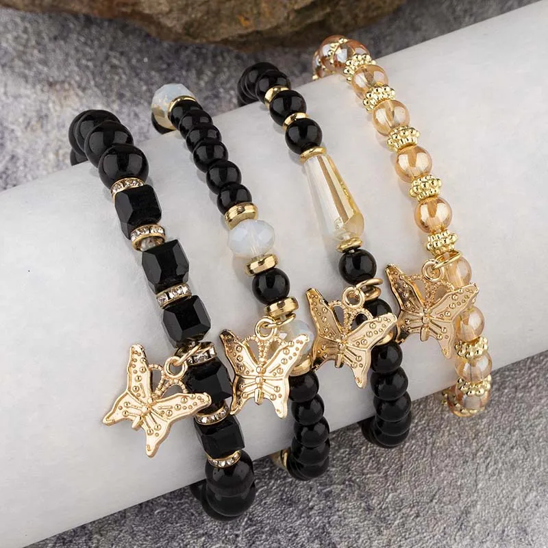 4Pcs Trendy Butterfly Beaded Bracelet Set For Women