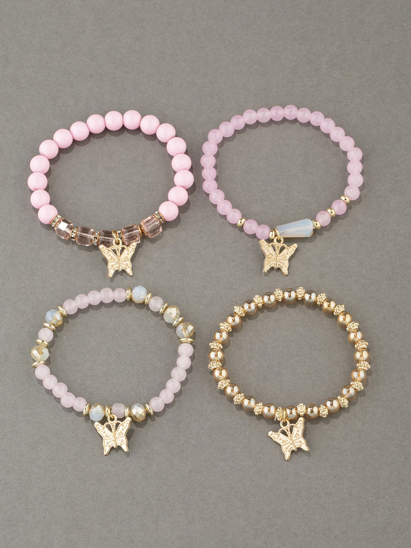 4Pcs Trendy Butterfly Beaded Bracelet Set For Women