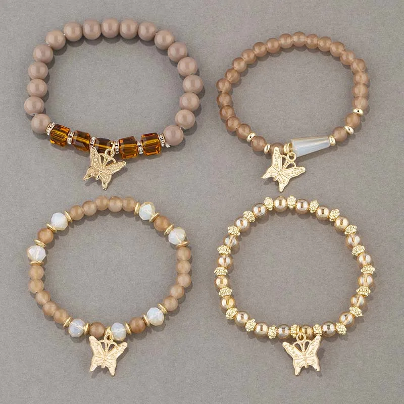 4Pcs Trendy Butterfly Beaded Bracelet Set For Women