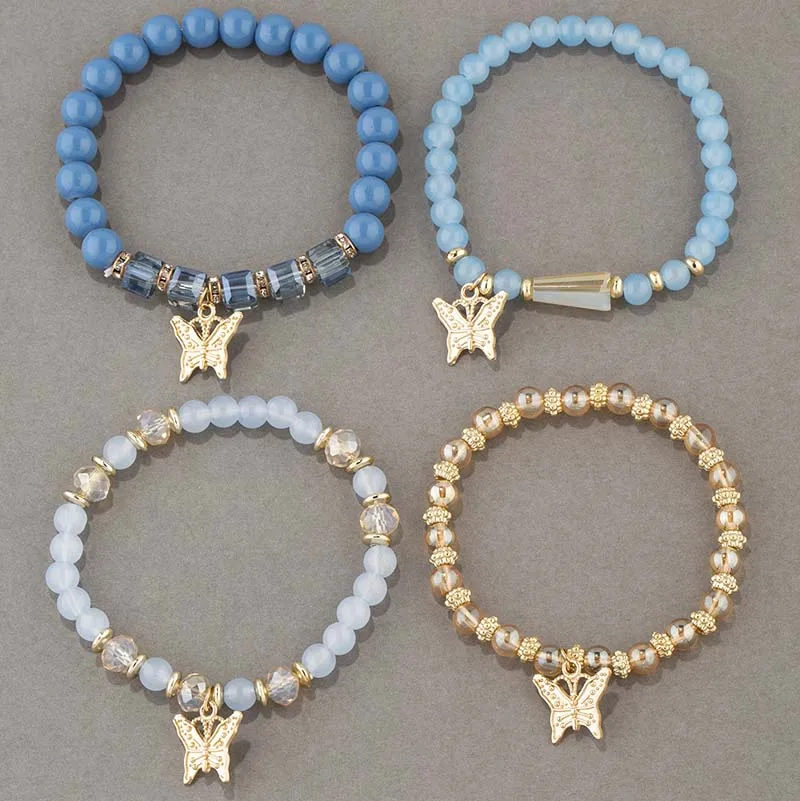 4Pcs Trendy Butterfly Beaded Bracelet Set For Women