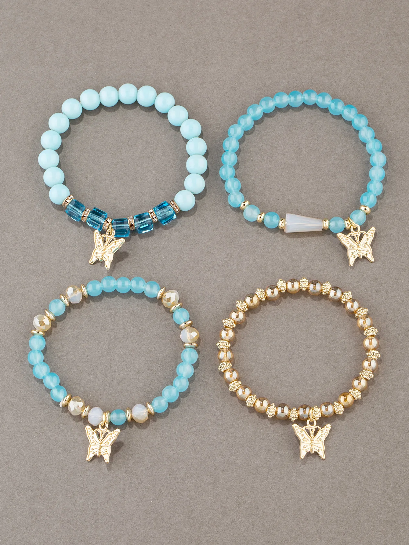 4Pcs Trendy Butterfly Beaded Bracelet Set For Women