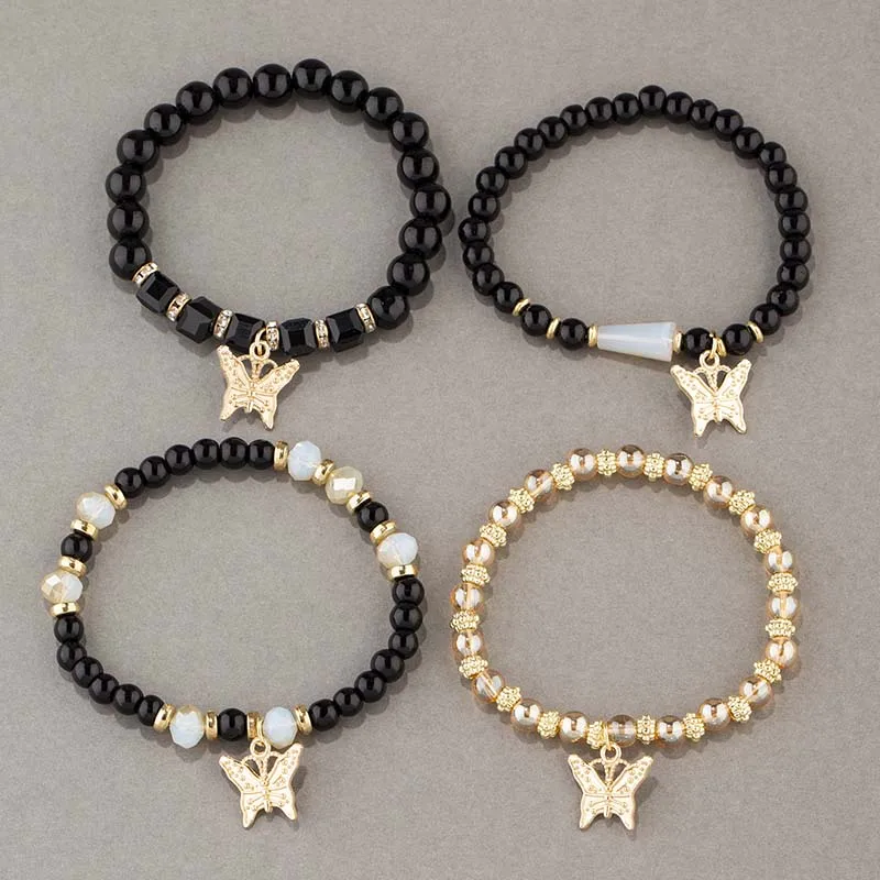 4Pcs Trendy Butterfly Beaded Bracelet Set For Women