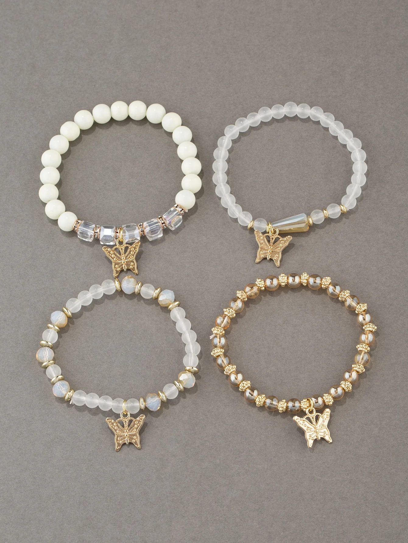 4Pcs Trendy Butterfly Beaded Bracelet Set For Women