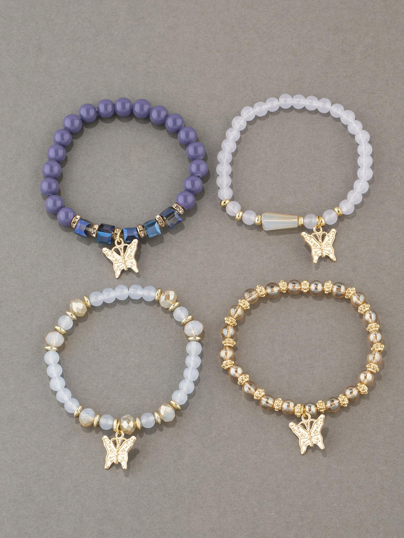 4Pcs Trendy Butterfly Beaded Bracelet Set For Women